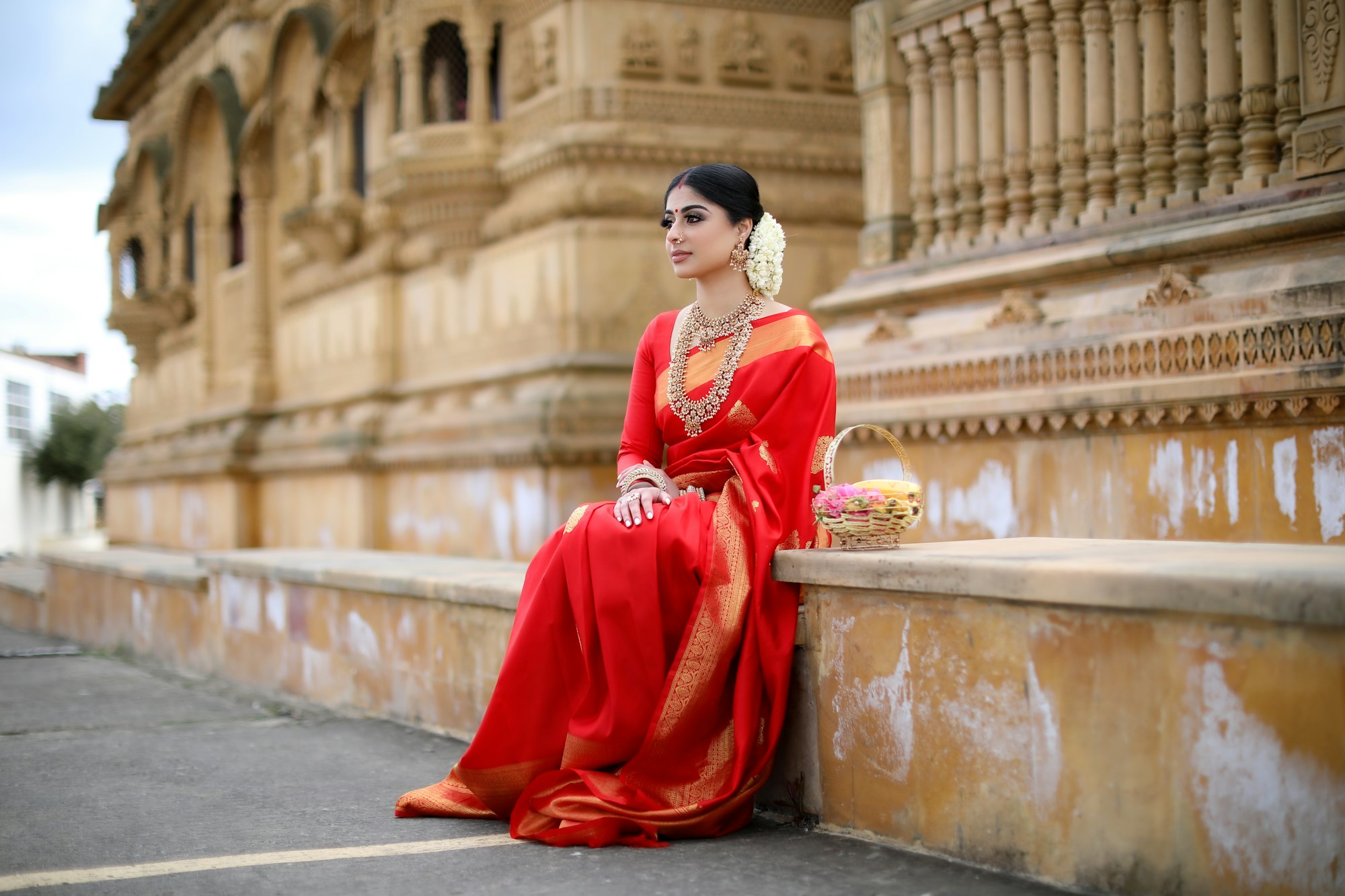 Elegant red silk saree from Goyal Garments
