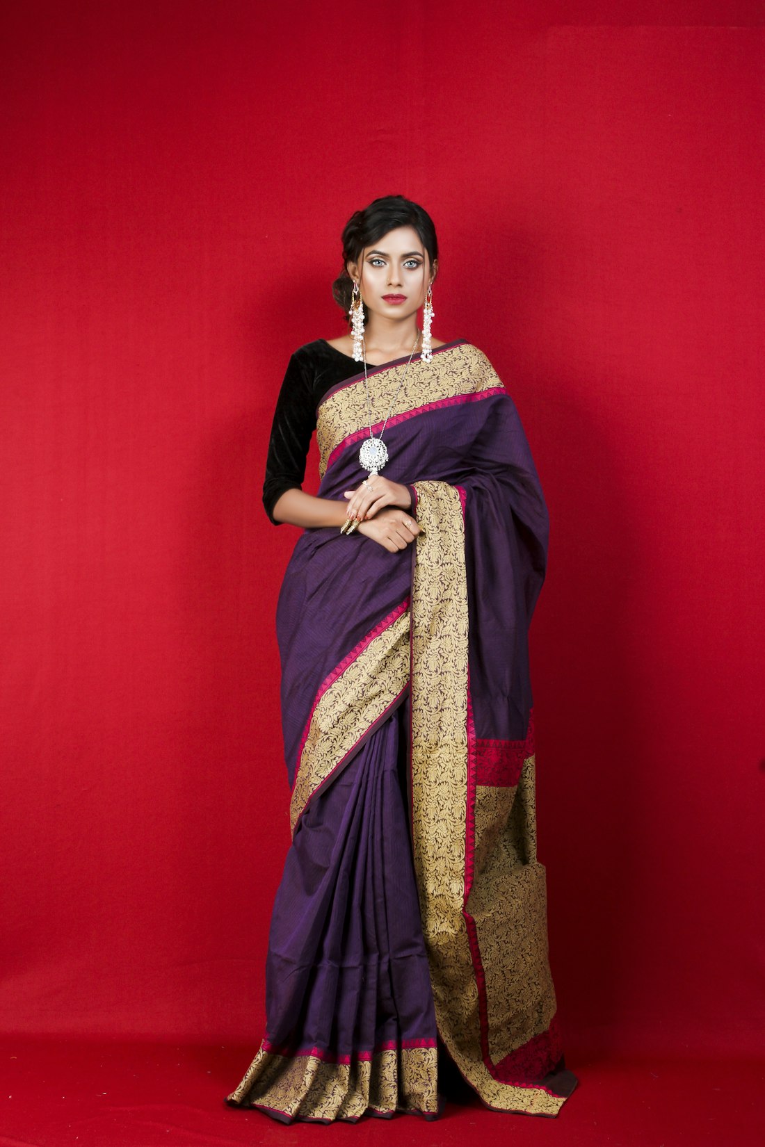 Purple Banarasi saree look